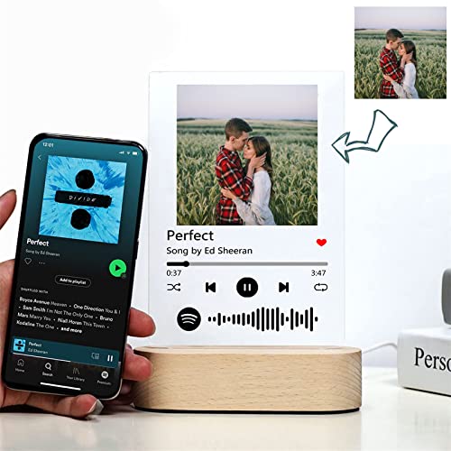 Personalized Acrylic Song with Photo - Custom Album Cover Spotify Music Plaque, Glass Art LED Night Light Gifts for Lover