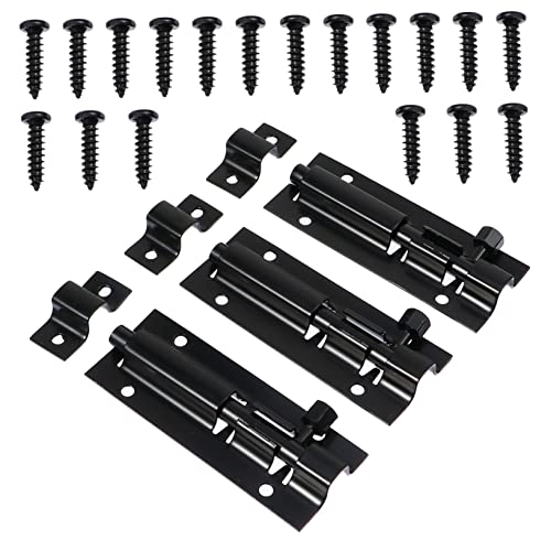 Uonlytech 3 Juegos cerrojo bloqueo deslizante de la puerta Cerraduras cerrar empujar adentro frente paraca door lock cerradura de perno de barril pestillos de bloqueo Acero inoxidable Black