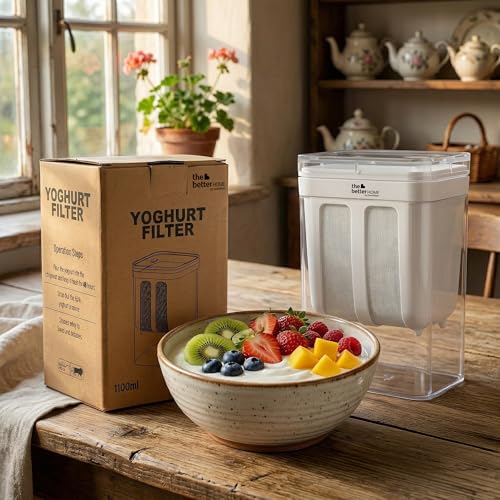 Image of The Better Home Greek Yogurt Maker 1100ml | Hung Curd Strainer | Yogurt Strainer Box | Stainless Steel Mesh |Fine Mesh Strainer with Lid |Homemade Yoghurt| Kitchen Tool