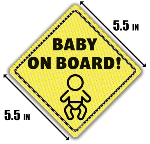 Image of Baby On Board Sticker Sign - Essential for Cars - 2 Pack, 5.5 inch by 5.5 inch - Bright Yellow and See-Through On Window - Best Safety Signs - No Need for Suction Cup or Magnet - Durable Strong Baby in Car