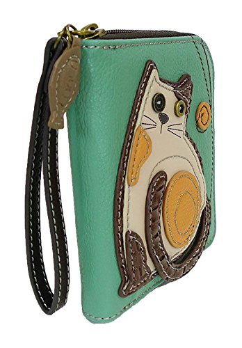 Chala Zip Around Wallet, Wristlet, 8 Credit Card Slots, Sturdy Pu Leather - Cat, Teal-Lazzycat, Small #TOP1