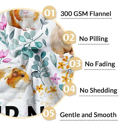 Personalized Guinea Pig Blanket Gifts with Name - 60x80 Inches Cute Throw for Girls & Boys - White Soft Fuzzy Blankets for Bed, Couch & Living Room