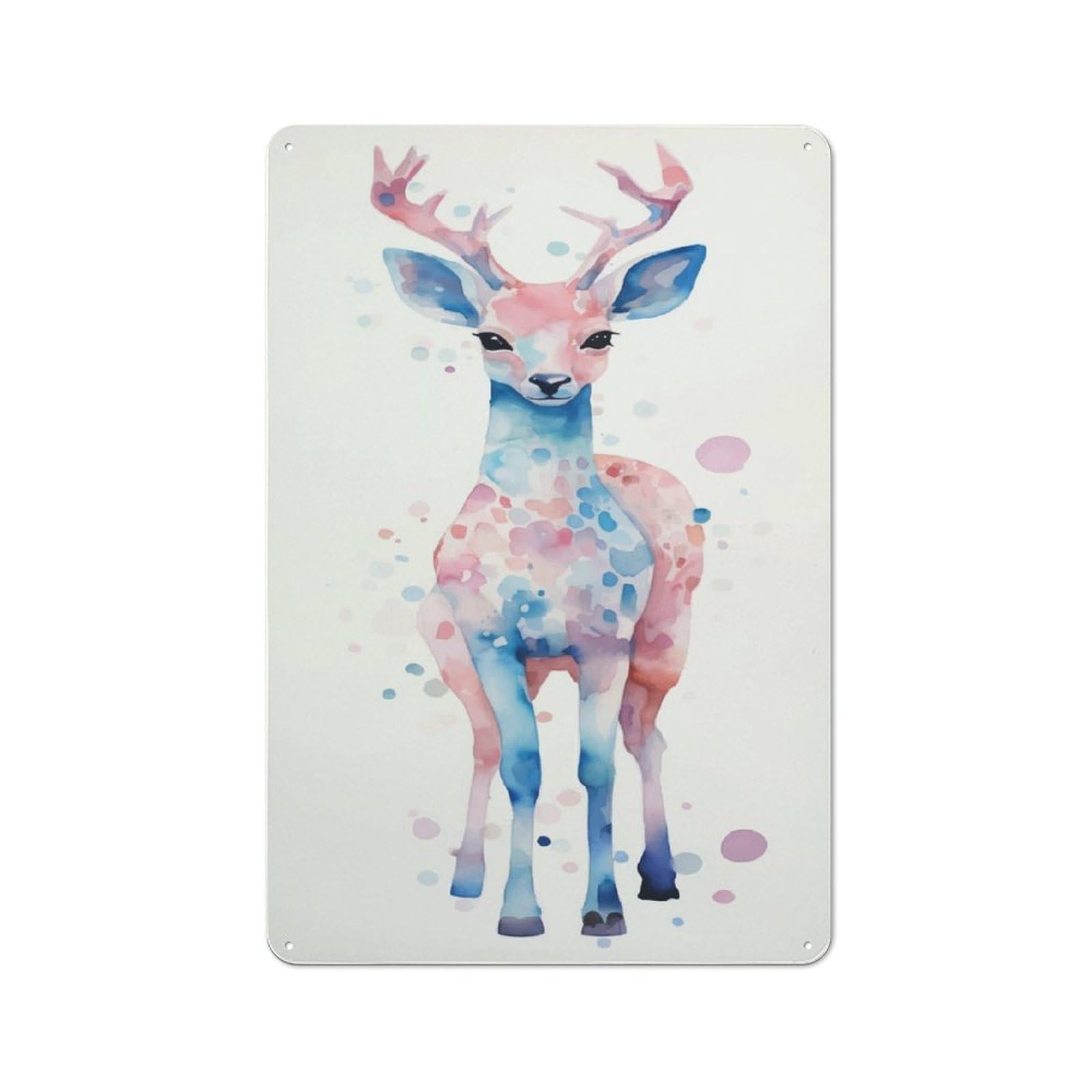 Junmoney Deer Watercolor Metal Sign 30X20cm With For Pub Or Café, Retro Decor, Suited To Café Interior Fans