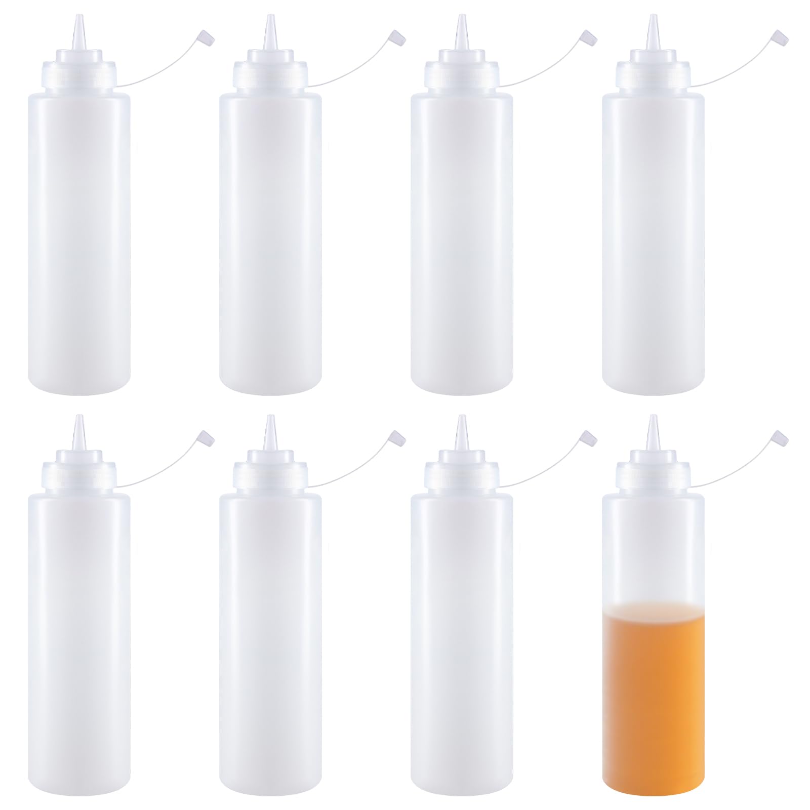 MOUYAT 8 botellas de salsa de 32 onzas/1000 ml, botellas de plástico con boquillas, dispensadores de condimentos recargables para ketchup, ensalada