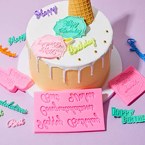 3 Pieces Happy Birthday Cake Mold Chocolate Best Wishes Letters Silicone Mold Biscuit 、 Tool Congratulation Letters Silicone Mold For Cake Topper Decoration, Pudding, Ice Cream, Jelly (Pink) #TOP5