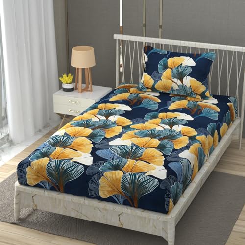 Image of Vram Premium Heavy Cotton Flat Bedsheets with 1 King Size Pillow Covers || Single Bed 350 TC || 60 x 90 Inch Single Size Flat || :- Green Mushroom