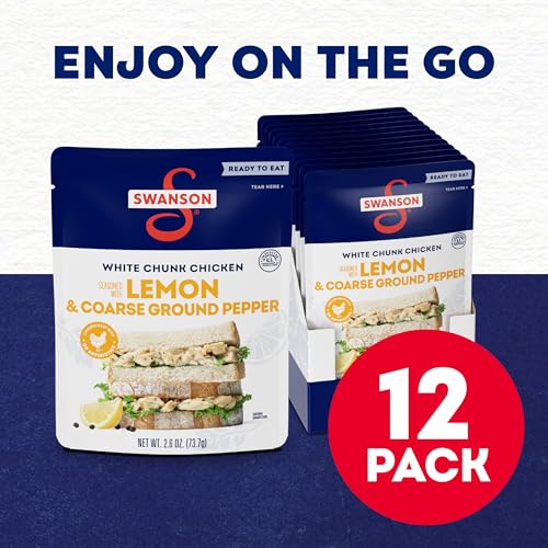 Image of SWANSON S Lemon and Coarse Ground Pepper White Chunk Cooked Chicken, Ready to Eat, On-the-Go Meals, 2.6 oz Pouch (Case of 12)