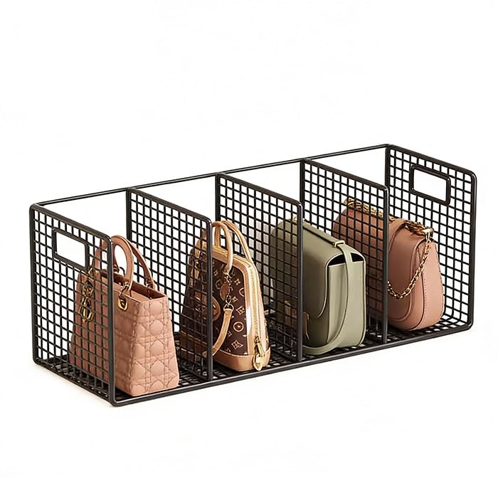 Organiseur de sac à main en métal avec 4 compartiments – Étagère pour placard, chambre à coucher, entrée