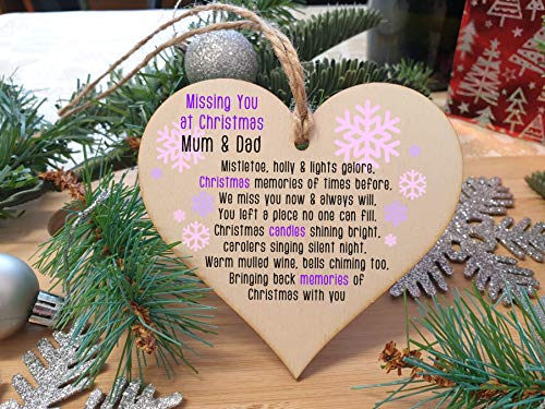 The Plum Penguin Handmade Wooden Christmas Hanging Heart Plaque Gift Missing you at Xmas sentimental rememberance present tree decoration pink snowflakes lost loved ones - Image 3