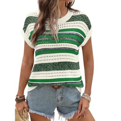 Ivicoer Womens Spring Summer Tops Crochet Cap Sleeve Sweater Hollow Out Beach Vacation Clothes Trendy 2026 Loose Fit
