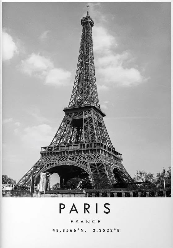Affiche de voyage Paris New York art mural noir et blanc deco minimaliste