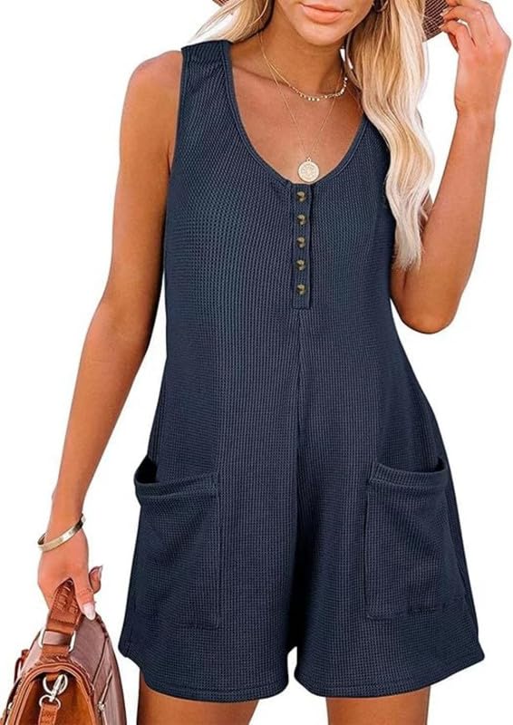 Salopette Donna Estiva Tuta Corta Senza Manica Scollo a V Casual Allentata Jumpsuit con Tasche Pezzo Unico Gamba Larga Tute Elegante Pagliaccetto Spiaggia Vacanza Outfit