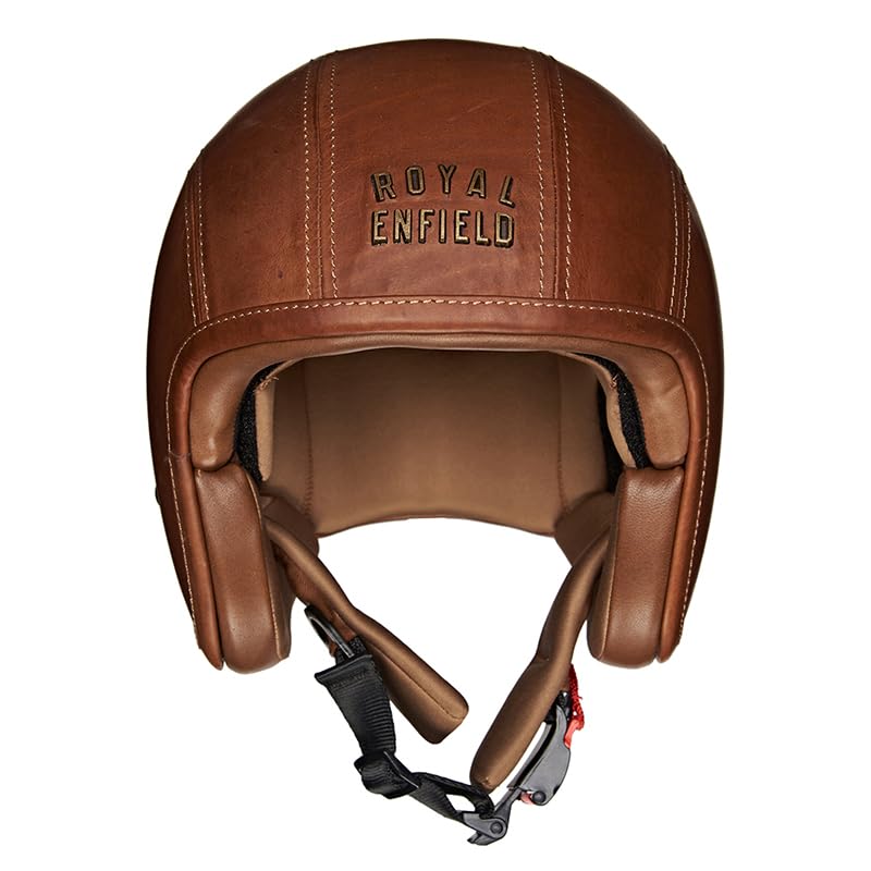 Image of Royal Enfield Granado Isi & Dot Certified Leather Coated Riding Helmet Re Logo Tan L-600Mm with Excellent Impact Protection, Motorcycling