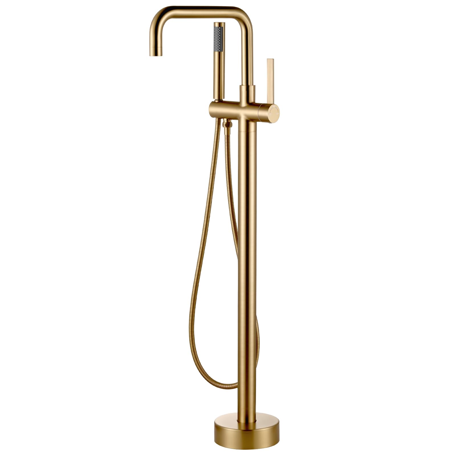 Freistehende Wannenarmatur Gold, Badewannenarmatur aus Messing mit Handbrause, 360° Schwenkbar Bodenmontage Duschsystem für Badewanne,Einhebelmischer Armatur Badewanne
