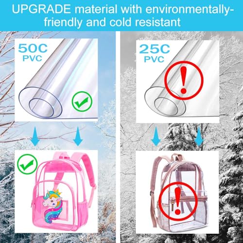 Image of AGSDON 3PCS Clear Backpack for Girls, Kids Unicorn Transparent Bookbag Heavy Duty, Cute See Through Backpacks with Lunch Bag - Pink