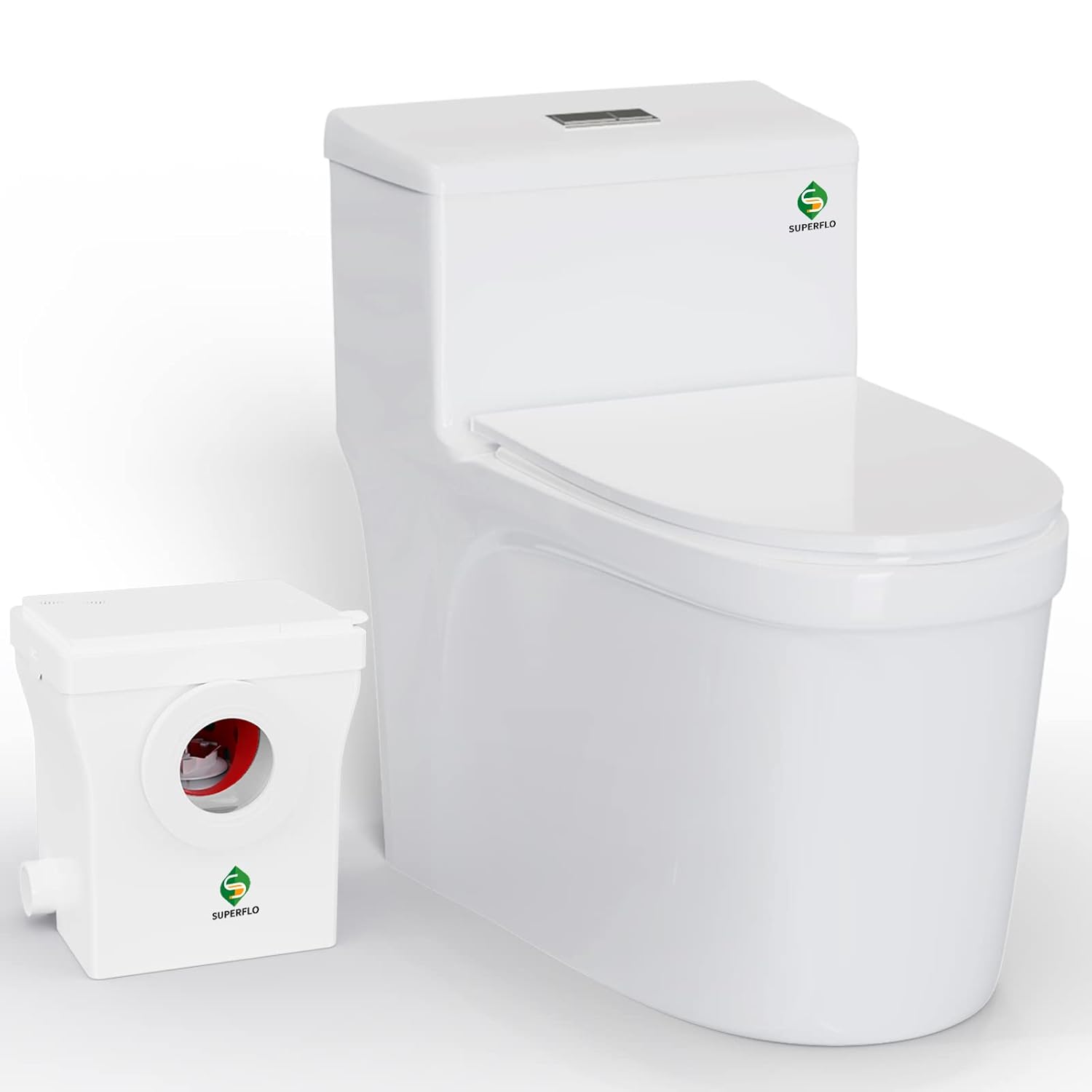 SUPERFLO Upflush Toilet for Basement Onepiece Macerating Toilet System