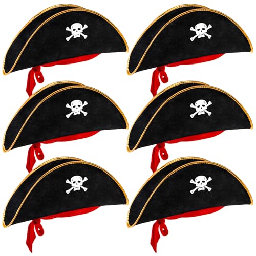 Tebery 6 Pcs Halloween Pirate Captain Hat, Skull Print Pirate Costume Party Hats, Classic Pirate Captain Cap, Pirate Theme Party Favors Supplies for Halloween Cosplay Party, Halloween