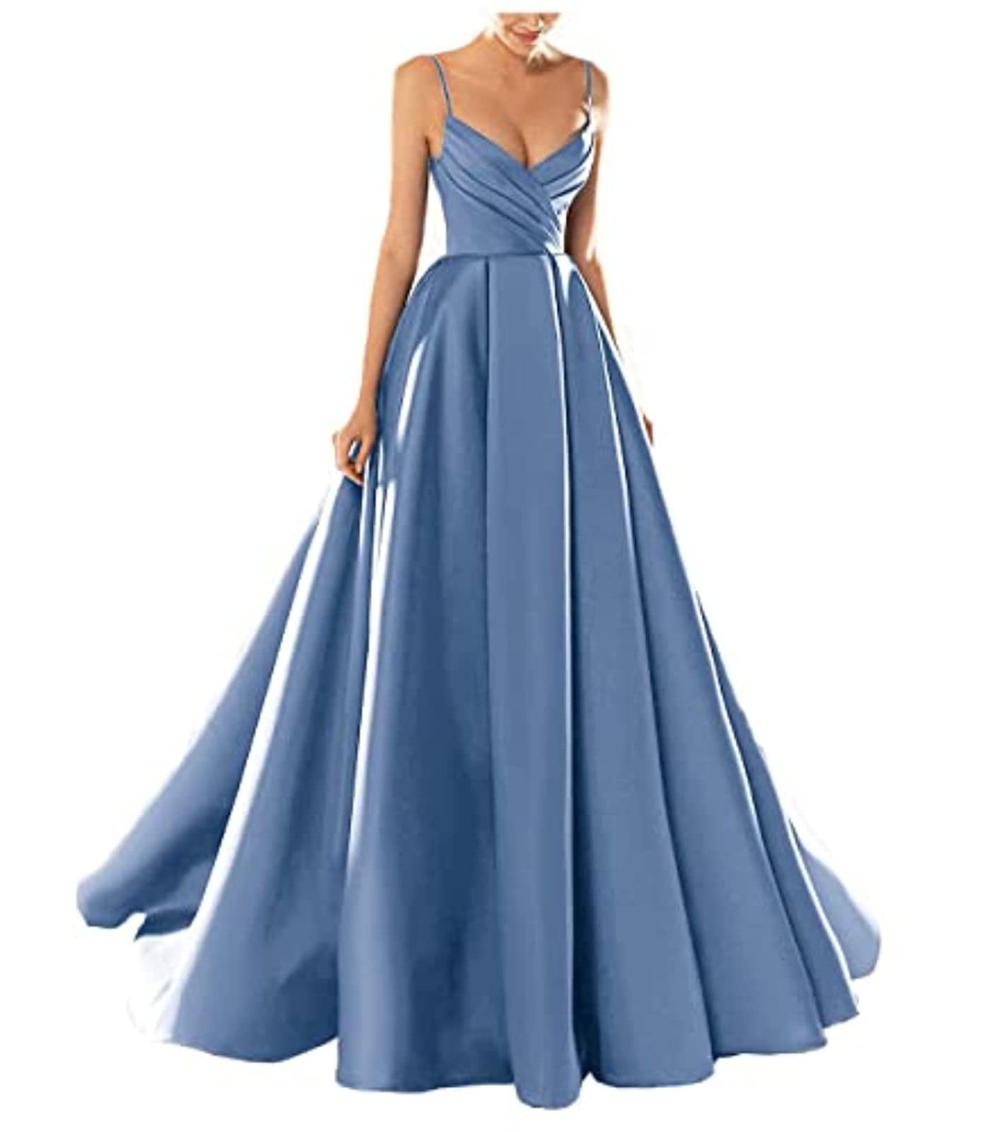 yhfshop Formal Long Evening Party Dress,Sexy V-Neck Spaghetti Strap Satin Evening Dress,Grape Purple,US8,Gowns Evening Bridesmaid Dresses — view 35