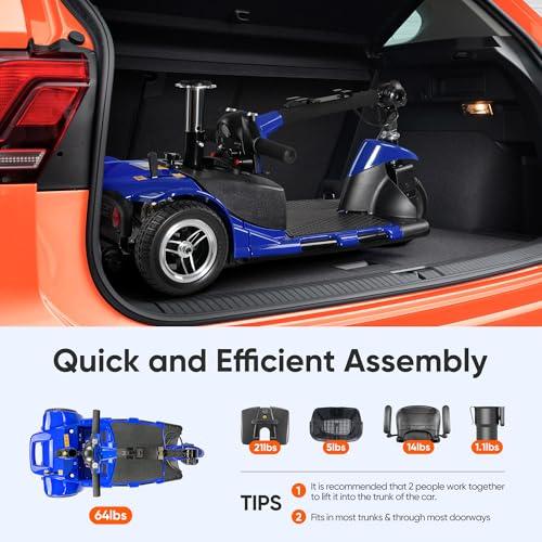 Image of 3 Wheel Mobility Scooters for Adults，Collapsible Electric Powered Wheelchair，Portable Compact Motorized Scooter for Travel，Long Range Power，Battery with Charger，Basket and Cup Holder (Blue)