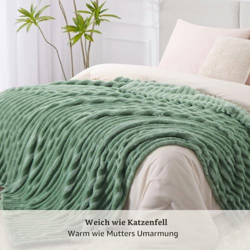 RUIKASI Kuscheldecke 220x240 Flauschig Decke Grün - XXL Wolldecke Sofadecke für Couch & Bett, Wohn- & Kuscheldecken… – Ansicht 4