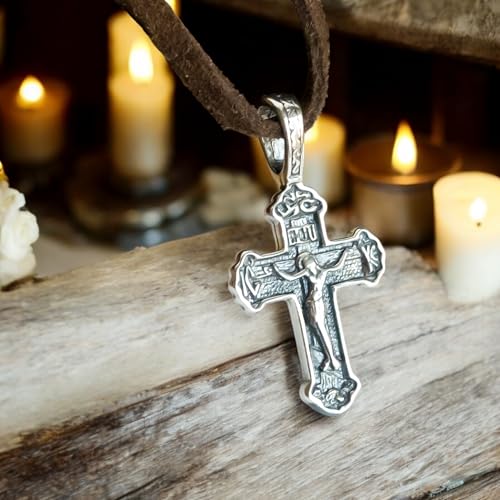 925 Sterling Silver Small Orthodox Cross Necklace - Dainty Jesus Christ Crucifix Pendant - Eastern Christian Religious Jewelry for Men Women - Baptism Gifts - Handmade2