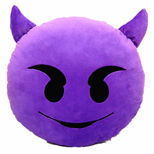 LI&HI 32cm Emoji Smiley Emoticon Yellow Round Cushion Pillow Stuffed Plush Soft Toy (Devil) Purple