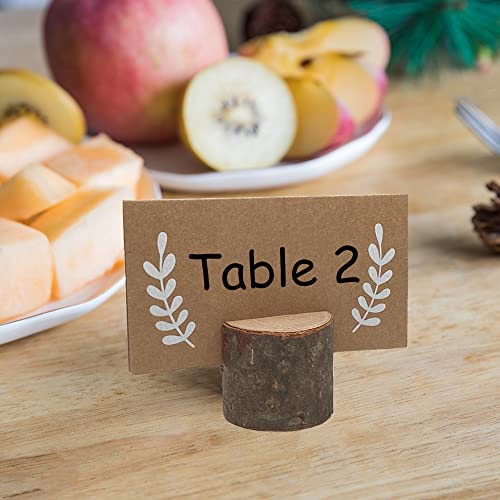 Wettin 24Pcs Rustic Wood Place Card Holders and 30Pcs Kraft Table Name Place Cards, Wood Table Number Holders, Wooden Photo Holders, Name Card Photo Picture Clips for Fall Tabel Decor Thanksgiving Dinner Party.