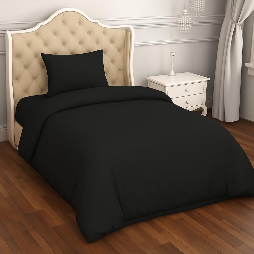 crazypriceuk 2 Piece Bedding Set Pillowcase+Duvet Cover for Baby Toddler to fit Cot/Cot Bed (100 x 135cm, Black)