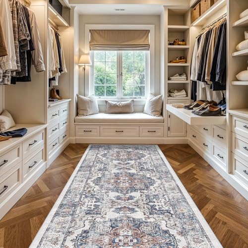 4x12 Wide Hallway Runner Rug: Vintage Washable Soft Runners for Living Room Bedroom Water Resistant Carpet with Non-Slip Backing for Entry Kitchen Dining Room Thin Bathroom Floor Mat(Brick,4x12)