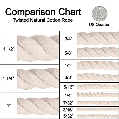 Rope and Cord White Twisted 100% Natural Cotton Rope – Lengths from 10’-600’ – 3/16" by ROPE & CORD - Image 4