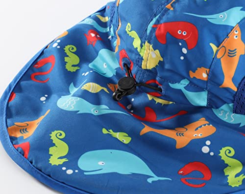 Llmoway Boys Beach Hat Wide Brim Upf50+ Breathable Adjustable Sun Hat With Neck Flap Blue 6-12Years #TOP5
