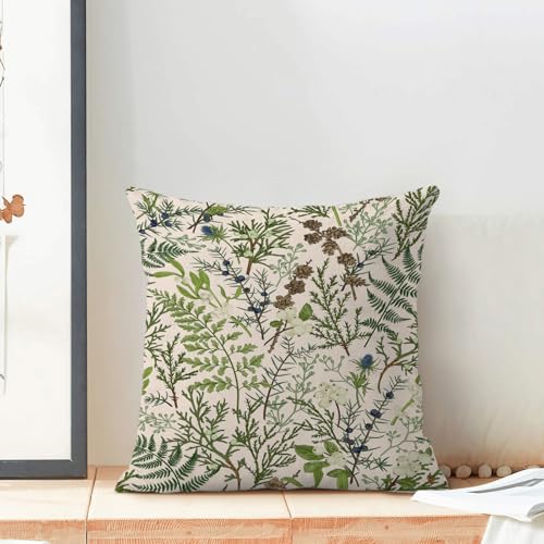 Image of AEIOAE Spring Pillow Covers 20x20 Inch Set of 2,Vintage Sage Green Wild Flower Plant Throw Pillows Case,Seasonal Floral Outdoor Decorative Linen Farmhouse Decor Cushion Covers for Sofa Bed Couch