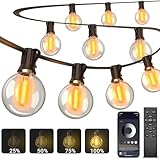 Lichterkette Außen mit App-Steuerung, 30m LED Lichterkette Außen Strom mit G40 Glühbirnen, Musik Sync 4 Modi Timer Dimmbar Lichterkette Outdoor Wetterfest für Balkon, Garten, Party, Hochzeit