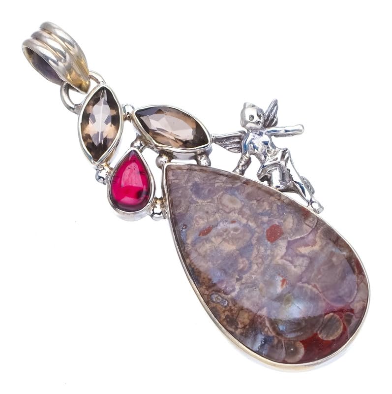 Jaspe océan et quartz fumé sur un grand pendentif en argent pour sublimer vos tenues