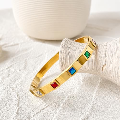 Image of Stylish Gold Plated Bangle for Women | Daily Use Stainless Steel Kada | Anti-Tarnish Waterproof Cuff | Multicolour Crystal Evil Eye | Daily Wear Bracelet For Womens | Premium Gift For Girl