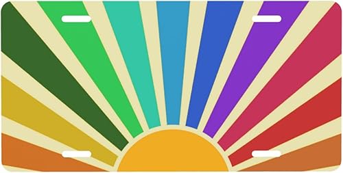 Placa de matrícula minimalista retro de los años 70, diseño de arcoíris y puesta de sol, cubierta de matrícula delantera de automóvil, decoración