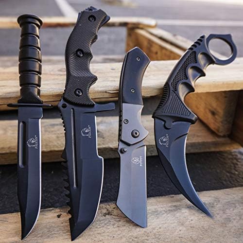 EDC Pocket Knife 4PC Combo CSGO Tactical Fixed Blade Knife Set - Karambit, Huntsman, Combat Knife, Cleaver Pocket Knife Camping Gear Survival Kit