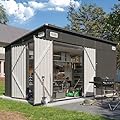 Breezestival 8'x12' Outdoor Shed Lean to Storage Sheds with Triple Doors Utility Galvanized Steel Sheds for Vertical Storage, Dual Lock Metal Shed with Sloped Roof for Mower,Bike,Garden Tools (Black)