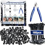 160Pcs Upgraded Nylon Universal Cable Tie, Buckle Automotive Zipper Clips, Plastic Rivet Grip Zip Ties, Push Pin Clip Auto Body Parts Trim, Snap-Fit Bumper Retainer Fender Liner Door Panel Fastener