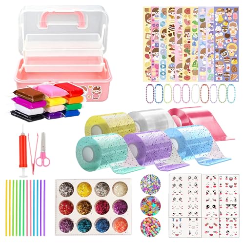 Eodysoi Nano Tape Kit with Box 73Pcs Nano Tape Magic Nanotape Bubbles Set for Making Bubbles with Pump Sequins Powder Stickers DIY Craft Double Sided Water Ball Squishy Kit for Party Gift