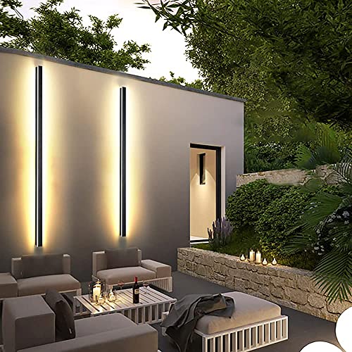 Appliques murales extérieures LED terrasse Lamp murale noire IP65 longue applique imperméables acrylique lumineuse moderne super lumineuse pour jardins chambres salons escaliers (3000K,40CM) Cover
