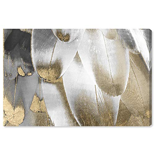 The Oliver Gal Artist Co. Fashion and Glam Wall Art Canvas Prints 'Royal Feathers' Home Décor, 45 in x 30 in, White, Gold
