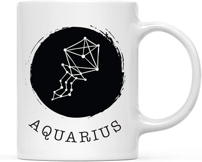 Andaz Press Astrological Zodiac Sign 11oz. Ceramic Coffee Tea Mug Gift, Aquarius Sign Symbol, Geometric Design, 1-Pack, Birthday, Christmas, Horoscope Gift Ideas, Gift Box