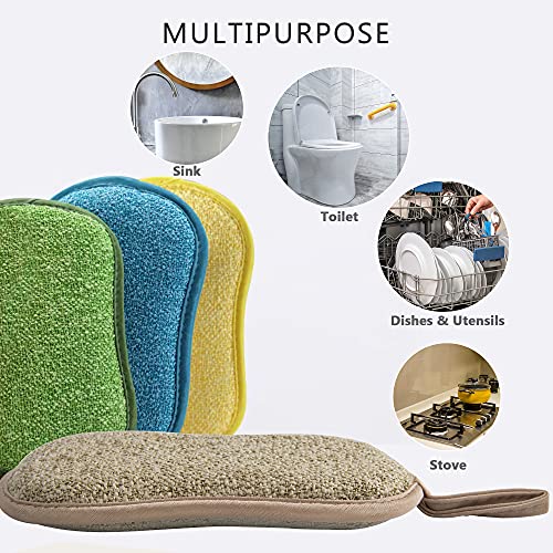 Multipurpose Kitchen Scrub Sponges, Heavy Duty Cleaning Non-Scratch Scrub Sponge, Reusable Microfiber Sponge For Household Cleaning, Random Colors #TOP4