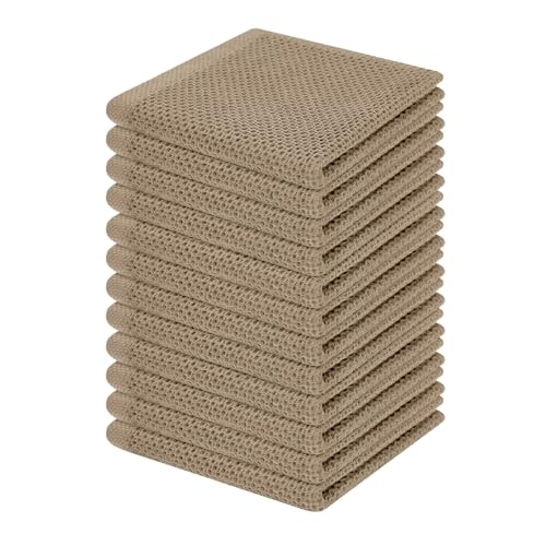 Image of Homaxy 100% Cotton Waffle Weave Kitchen Dish Cloths, Ultra Soft Absorbent Quick Drying Dish Towels, 12 x 12 Inches, 12-Pack, Tan