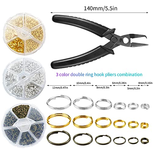 Fswcck Split Rings Kit, 2070 Pcs Double Loops Split Jump Ring With Split Ring Pliers, Mini Metal Ring Connectors 4Mm To12Mm For Jewelry Making And Diy Crafts, Silver, Gold And Bronze #TOP1