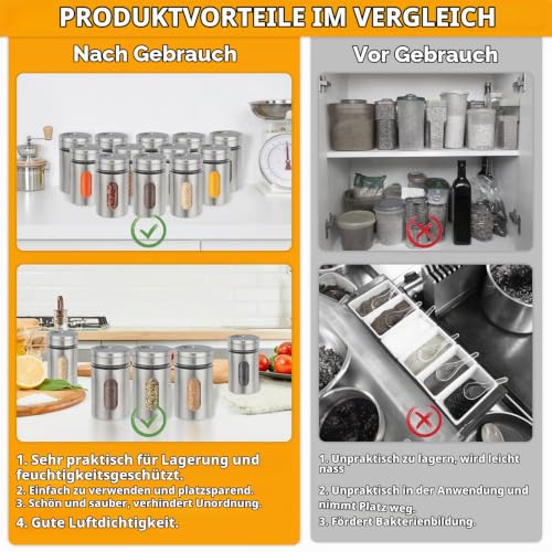 Foto von Wonnell 12 Stück Gewürzgläser Set mit Schraubkappe,100ml Edelstahl Gewürzgläser,gewürze aufbewahrung Rund Gewürzdosen Gewürzstreuer,Poröse Gewürzflasche mit Drehverschluss Küche Gewürzdosen