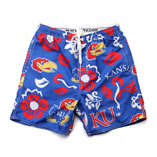 Wes and Willy NCAA Mens Floral Swim Trunks Kansas Jayhawks Blue Moon L