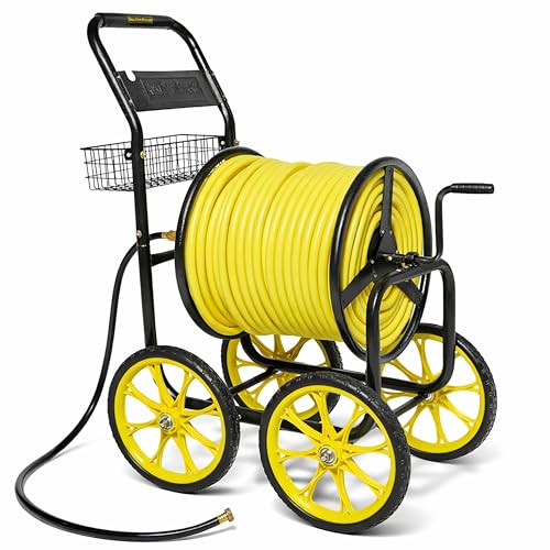 Real Hose Storage Garden Hose Reel Cart Heavy Duty Hose Reel with Wheels Outdoor Water Hose Reel for Backyard Garden or Lawn Metal Hose Carts (400ft Hose Carriage)