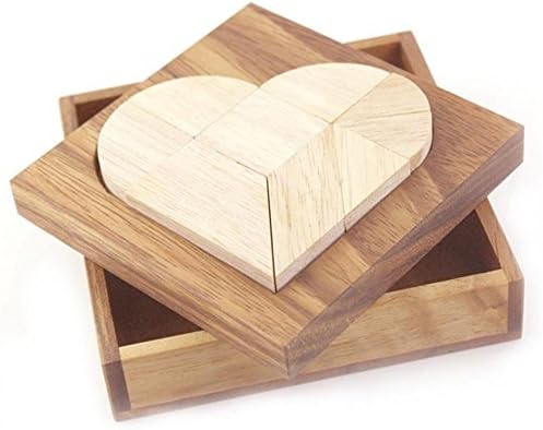 WADSUWAN SHOP Thai Handmade Wooden Tangram Mended Heart Tangram - A Heart Shaped 2D Classic Brain Sliding Puzzle,Wooden Puzzles for Adults, Products from Thailand.